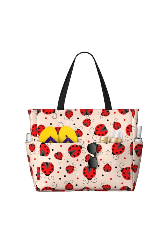 Red Ladybug Print Beach Pool Bags Tote for Women Ladies Large Gym Tote Carry On Bag for Weekender Travel Waterproof