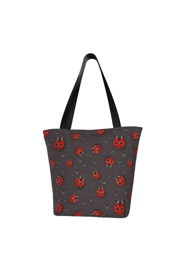 Red Ladybugs On Dark Background Print Canvas Tote Bag for Women Cute Clothing Book Aesthetic Casual Reusable Tote Shoulder Bags