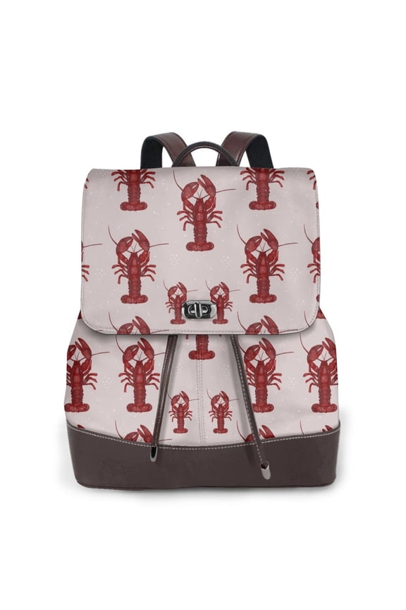 Red Lobster With Claws Print Leather Backpack Purse For Women Fashion Ladies Vintage Bags Casual College Travel Backpacks bag
