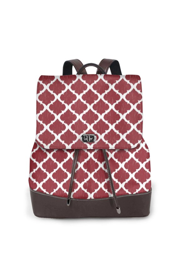 Red Moroccan Print Leather Backpack Purse For Women Fashion Ladies Vintage Bags Casual College Travel Backpacks bag