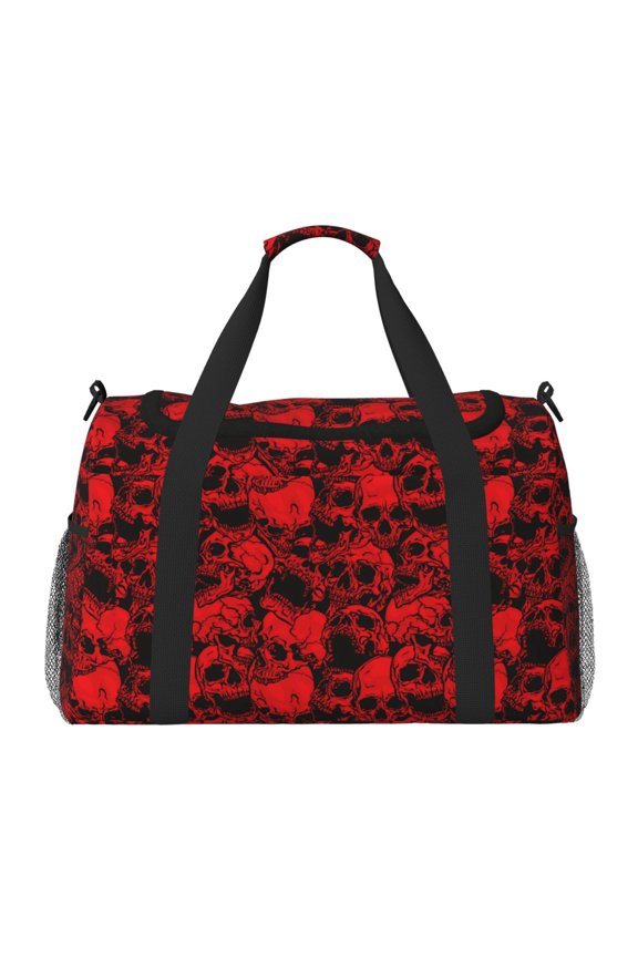 Red Skulls 3 Print Foldable Travel Duffel Bag Tote Carry on Luggage Bag Personal item Sports Gym Bag Water Resistant Weekender Overnight Bags for Women and Men