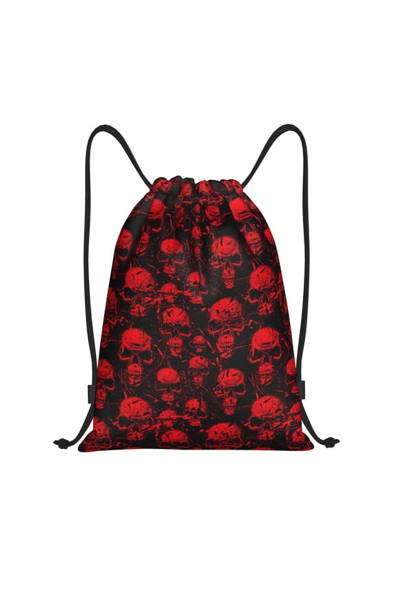 Red Skulls Print Drawstring Backpack Drawstring Bags,Draw String Back Bag Drawstring Bags for Sports,Gym,Travel,Swimming,Beach