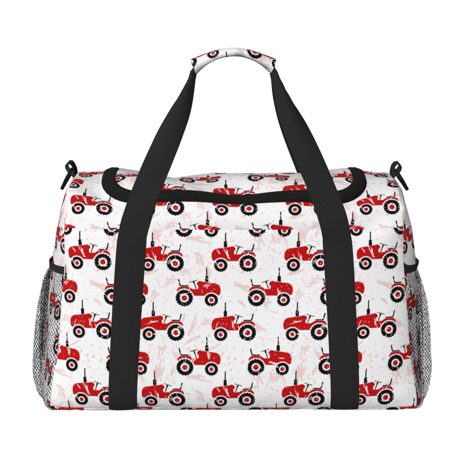 Kuqiui Red Wheeled Tractors Print Foldable Travel Duffel Bag Tote Carry on Luggage Bag Personal item Sports Gym Bag Water Resistant Weekender Overnight Bags for Women and Men