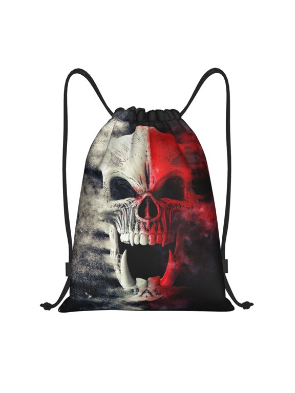 Red And White Screaming Demon Skull Print Drawstring Backpack Drawstring Bags,Draw String Back Bag Drawstring Bags for Sports,Gym,Travel,Swimming,Beach