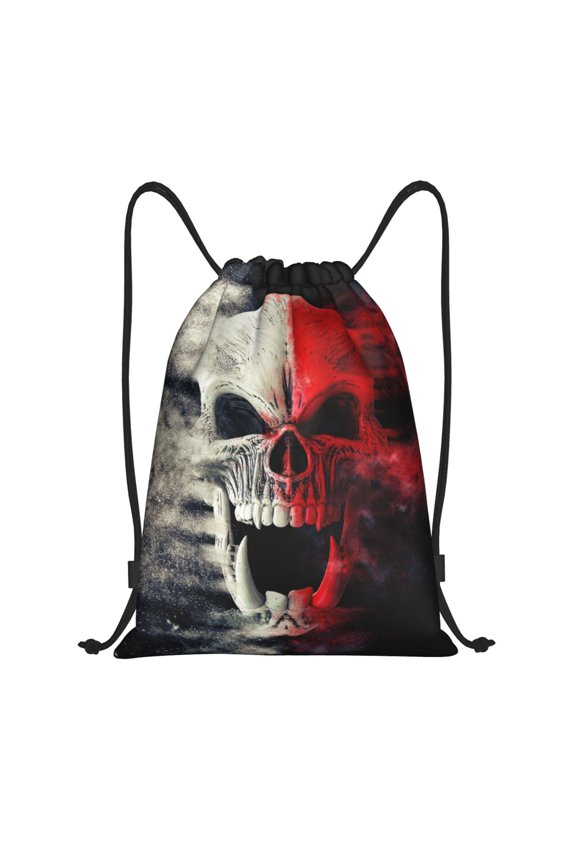 Red And White Screaming Demon Skull Print Drawstring Backpack Drawstring Bags,Draw String Back Bag Drawstring Bags for Sports,Gym,Travel,Swimming,Beach