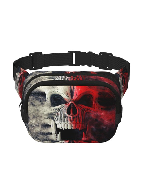 Red And White Screaming Demon Skull Print Fanny Packs for Women Cross Body Waist Bag Fashionable Fanny Pack Designer Workout Hiking Waist Pack Running Travel Gym