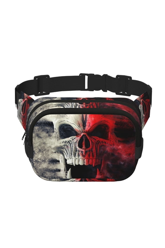 Red And White Screaming Demon Skull Print Fanny Packs for Women Cross Body Waist Bag Fashionable Fanny Pack Designer Workout Hiking Waist Pack Running Travel Gym