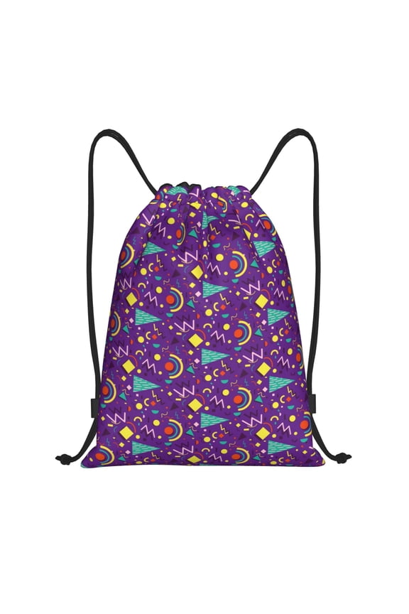 Retro 80s Style Print Drawstring Backpack Drawstring Bags,Draw String Back Bag Drawstring Bags for Sports,Gym,Travel,Swimming,Beach