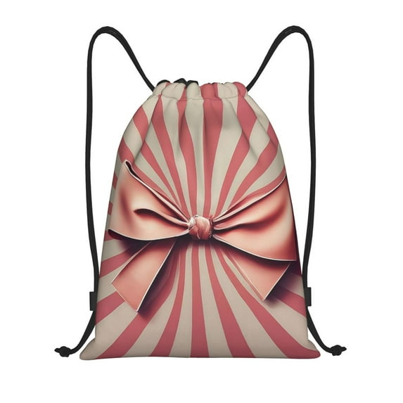 Kuqiui Retro Bow Print Drawstring Backpack Drawstring Bags,Draw String Back Bag Drawstring Bags for Sports,Gym,Travel,Swimming,Beach