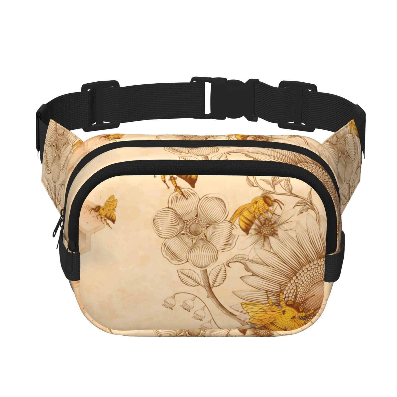 Kuqiui Retro Honey Bees Print Fanny Packs for Women Cross Body Waist Bag Fashionable Fanny Pack Designer Workout Hiking Waist Pack Running Travel Gym