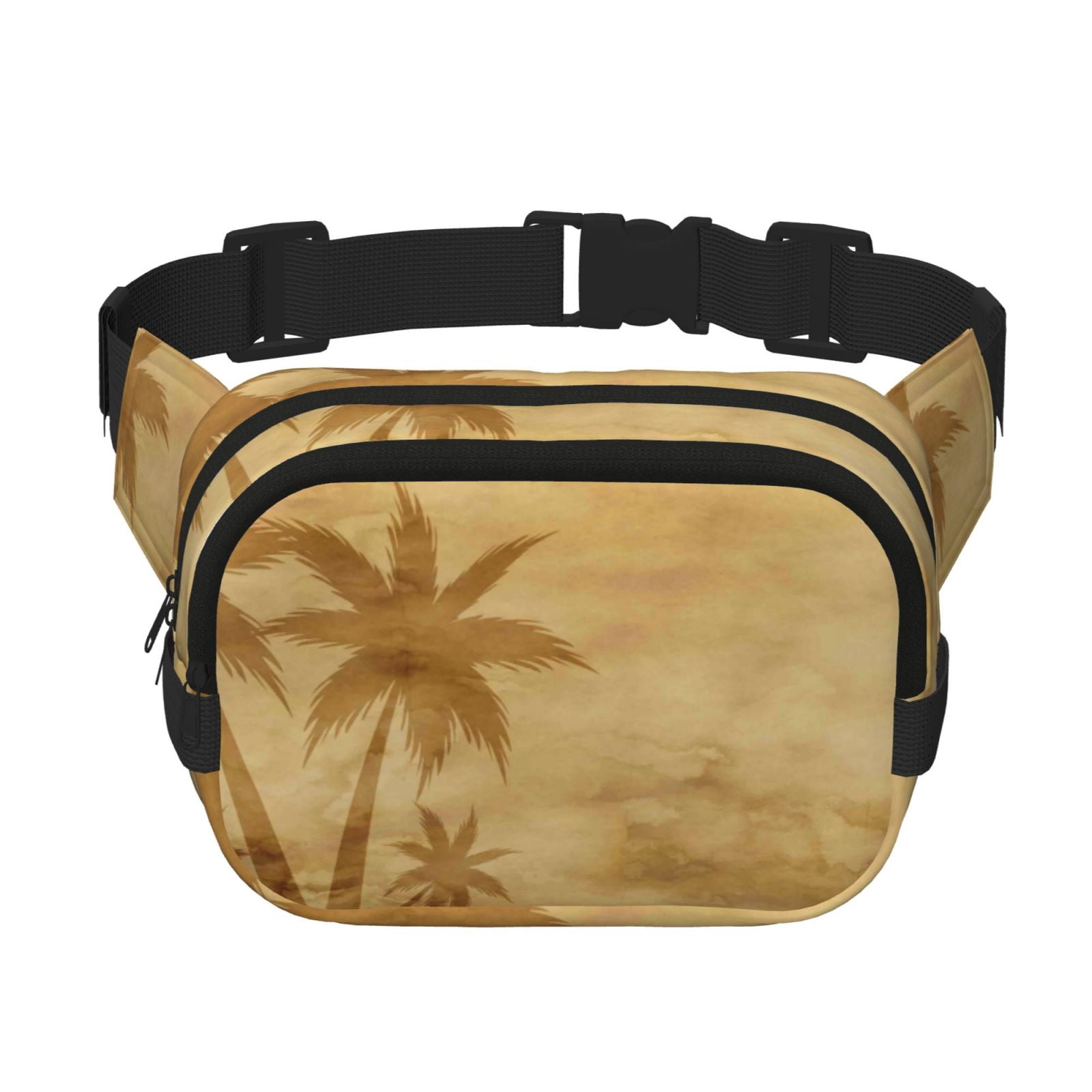 Kuqiui Retro Palm Tree Print Fanny Packs for Women Cross Body Waist Bag Fashionable Fanny Pack Designer Workout Hiking Waist Pack Running Travel Gym