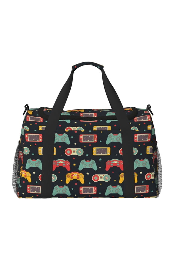 Retro Video Game Print Foldable Travel Duffel Bag Tote Carry on Luggage Bag Personal item Sports Gym Bag Water Resistant Weekender Overnight Bags for Women and Men