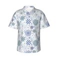 thumbnail image 1 of Kuqiui Retro ice blue snowflakes Pattern Men's Casual Button-Down Shirts Hawaiian Shirt Short Sleeve-Small, 1 of 5