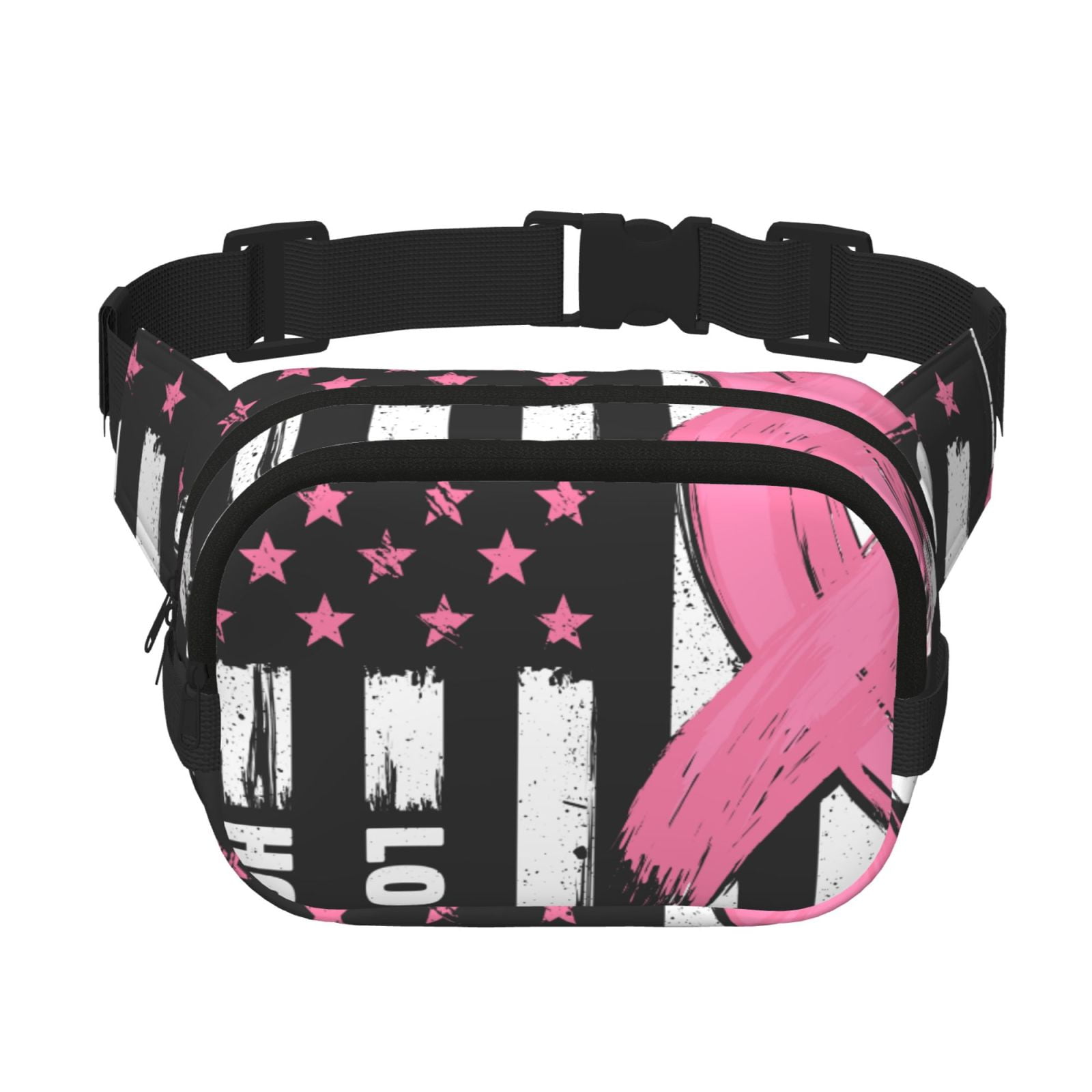 Kuqiui Ribbon Breast Cancer Awareness Print Fanny Packs for Women Cross Body Waist Bag Fashionable Fanny Pack Designer Workout Hiking Waist Pack Running Travel Gym