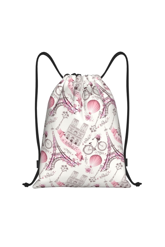 Romantic Travel In Paris Print Drawstring Backpack Drawstring Bags,Draw String Back Bag Drawstring Bags for Sports,Gym,Travel,Swimming,Beach