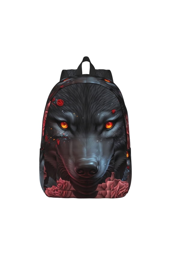 Rose Full Moon Black Wolf Print Canvas Travel Laptop Backpack for Men Women,Business Work Rucksack College School Computer Bag Fits 15.6 Inch Notebook