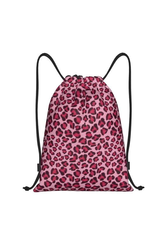 Rose Leopard Print Print Drawstring Backpack Drawstring Bags,Draw String Back Bag Drawstring Bags for Sports,Gym,Travel,Swimming,Beach