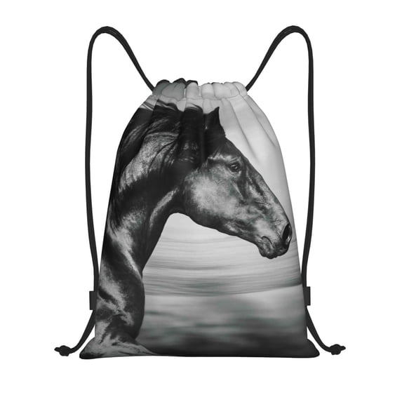 Kuqiui Running Horse Print Drawstring Backpack Drawstring Bags,Draw String Back Bag Drawstring Bags for Sports,Gym,Travel,Swimming,Beach