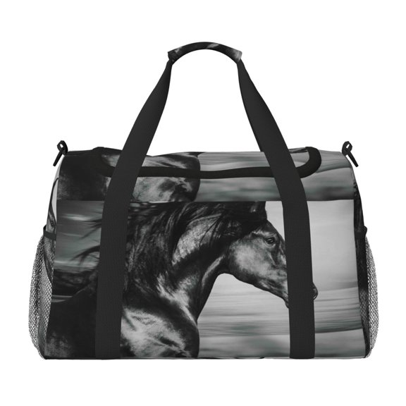 Kuqiui Running Horse Print Foldable Travel Duffel Bag Tote Carry on Luggage Bag Personal item Sports Gym Bag Water Resistant Weekender Overnight Bags for Women and Men