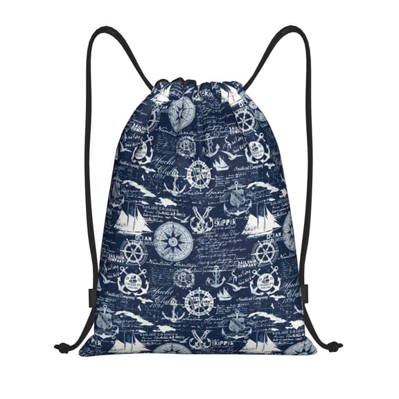 Kuqiui Sailing Cruises Nautical Print Drawstring Backpack Drawstring Bags,Draw String Back Bag Drawstring Bags for Sports,Gym,Travel,Swimming,Beach