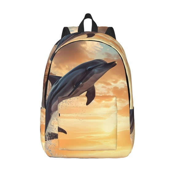 Kuqiui Sailing Dancing Dolphin Print Canvas Travel Laptop Backpack for Men Women,Business Work Rucksack College School Computer Bag Fits 15.6 Inch Notebook