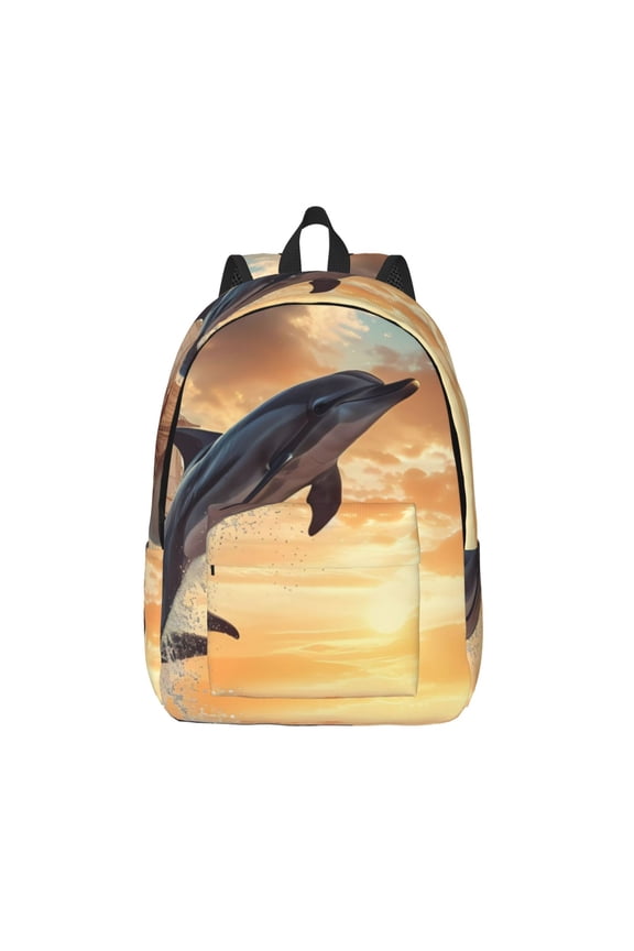 Sailing Dancing Dolphin Print Canvas Travel Laptop Backpack for Men Women,Business Work Rucksack College School Computer Bag Fits 15.6 Inch Notebook