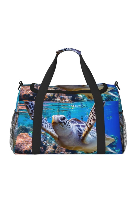 Sea Turtle Swims Print Foldable Travel Duffel Bag Tote Carry on Luggage Bag Personal item Sports Gym Bag Water Resistant Weekender Overnight Bags for Women and Men
