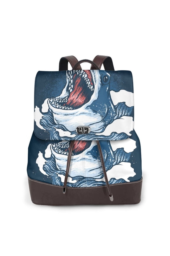 Shark Print Leather Backpack Purse For Women Fashion Ladies Vintage Bags Casual College Travel Backpacks bag