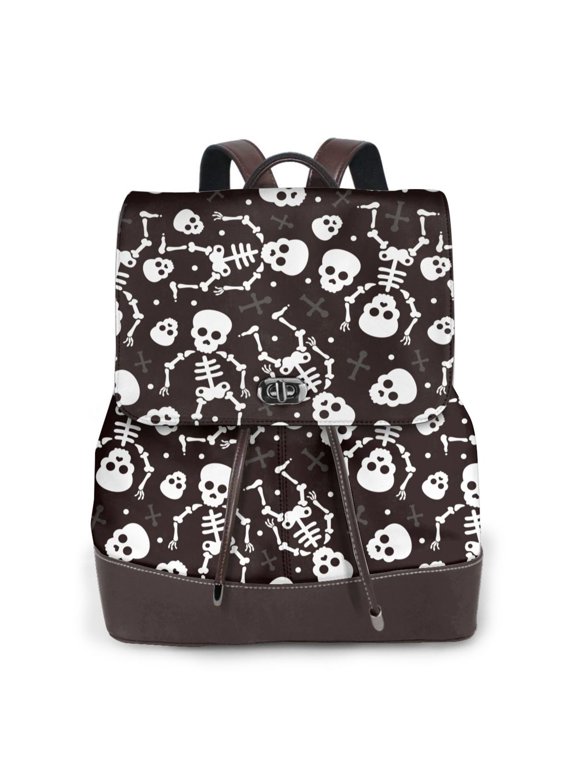Skeleton Print Leather Backpack Purse For Women Fashion Ladies Vintage Bags Casual College Travel Backpacks bag