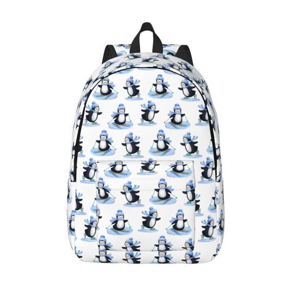 Kuqiui Skiing Penguin Funny Print Canvas Travel Laptop Backpack for Men Women,Business Work Rucksack College School Computer Bag Fits 15.6 Inch Notebook