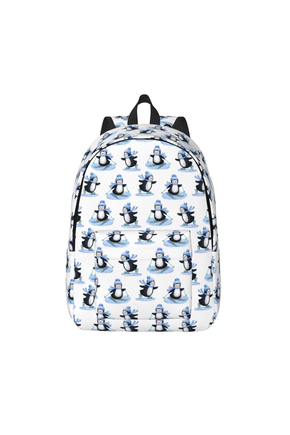 Skiing Penguin Funny Print Canvas Travel Laptop Backpack for Men Women,Business Work Rucksack College School Computer Bag Fits 15.6 Inch Notebook