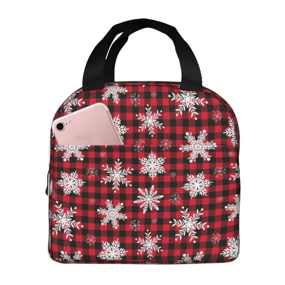 Kuqiui Snowflakes On A Buffalo Plaid Christmas Print Lunch Bag Lunch Box for Women & Men,Large Capacity Insulated Lunch Bag for Adult,Leakproof Reusable Lunch Tote Bags for Work/Office/Travel/Picnic