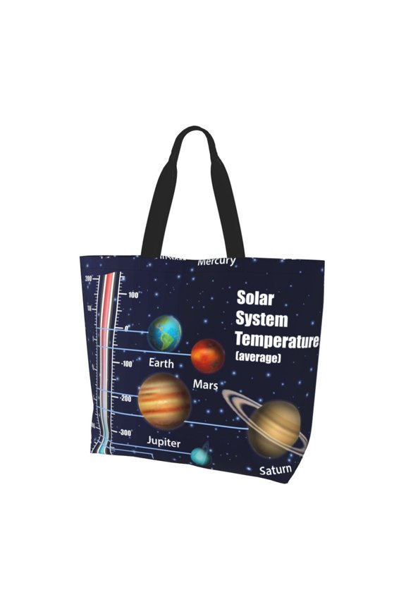 Solar System Print Tote Bag,Zipper Tote Bag for Women,Tote Bag Inner Pocket Pattern Lightweight Daily Bag Book Bag