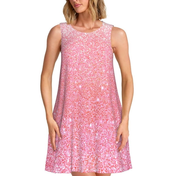 Kuqiui Sparkly Glitter for Women's Sleeveless A-Line Dress with Pockets, Casual Knee Length Loose Tank Dress for Summer