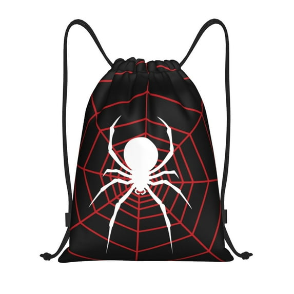 Kuqiui Spider On The Web Print Drawstring Backpack Drawstring Bags,Draw String Back Bag Drawstring Bags for Sports,Gym,Travel,Swimming,Beach