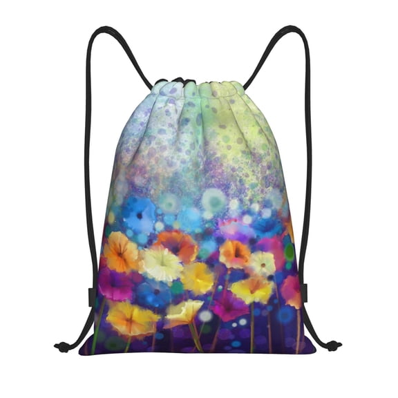 Kuqiui Spring Flower Seasonal Print Drawstring Backpack Drawstring Bags,Draw String Back Bag Drawstring Bags for Sports,Gym,Travel,Swimming,Beach