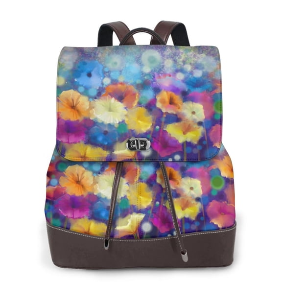 Kuqiui Spring Flower Seasonal Print Leather Backpack Purse For Women Fashion Ladies Vintage Bags Casual College Travel Backpacks bag