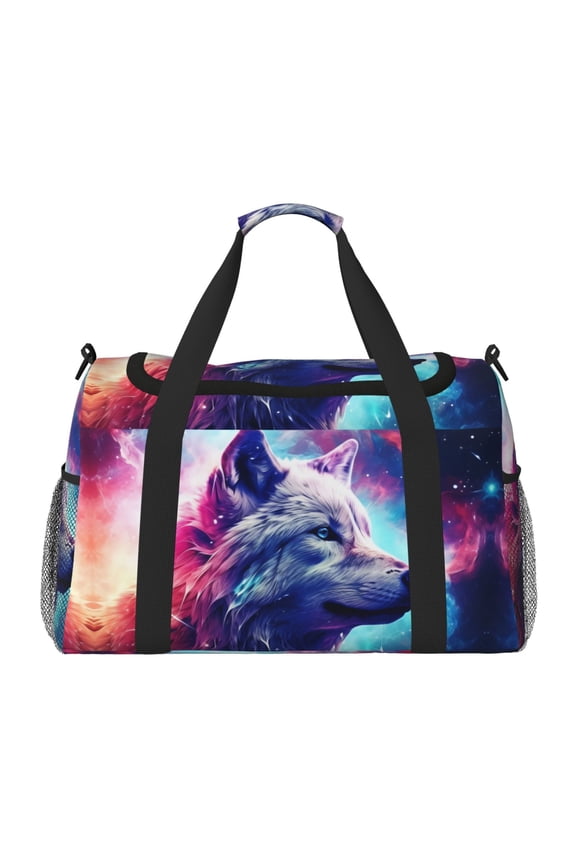 Starry Multicolored Wolf Print Foldable Travel Duffel Bag Tote Carry on Luggage Bag Personal item Sports Gym Bag Water Resistant Weekender Overnight Bags for Women and Men