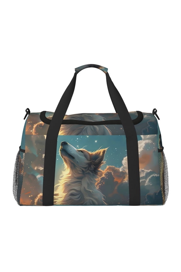 Starry Sky Cloud Wolf Print Foldable Travel Duffel Bag Tote Carry on Luggage Bag Personal item Sports Gym Bag Water Resistant Weekender Overnight Bags for Women and Men