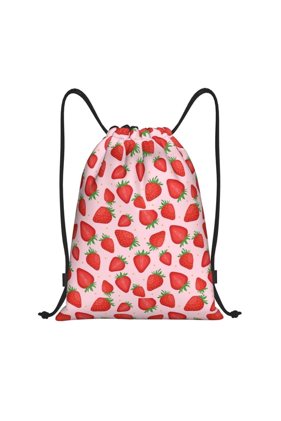 Strawberries Print Drawstring Backpack Drawstring Bags,Draw String Back Bag Drawstring Bags for Sports,Gym,Travel,Swimming,Beach