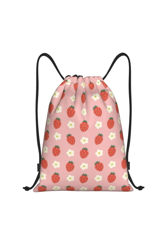 Strawberry Print Drawstring Backpack Drawstring Bags,Draw String Back Bag Drawstring Bags for Sports,Gym,Travel,Swimming,Beach