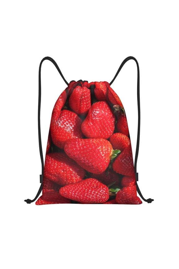 Strawberry Red Print Drawstring Backpack Drawstring Bags,Draw String Back Bag Drawstring Bags for Sports,Gym,Travel,Swimming,Beach
