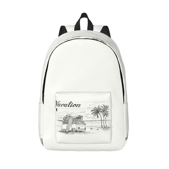 Kuqiui Summer Vacation Scene With Camping Van Print Canvas Travel Laptop Backpack for Men Women,Business Work Rucksack College School Computer Bag Fits 15.6 Inch Notebook