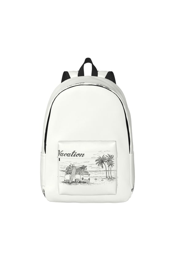 Summer Vacation Scene With Camping Van Print Canvas Travel Laptop Backpack for Men Women,Business Work Rucksack College School Computer Bag Fits 15.6 Inch Notebook
