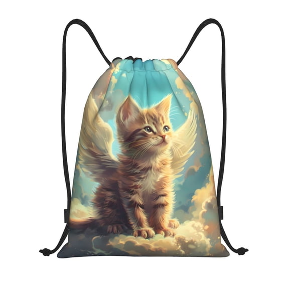 Kuqiui Sunshine Cloud Cute Cat Print Drawstring Backpack Drawstring Bags,Draw String Back Bag Drawstring Bags for Sports,Gym,Travel,Swimming,Beach
