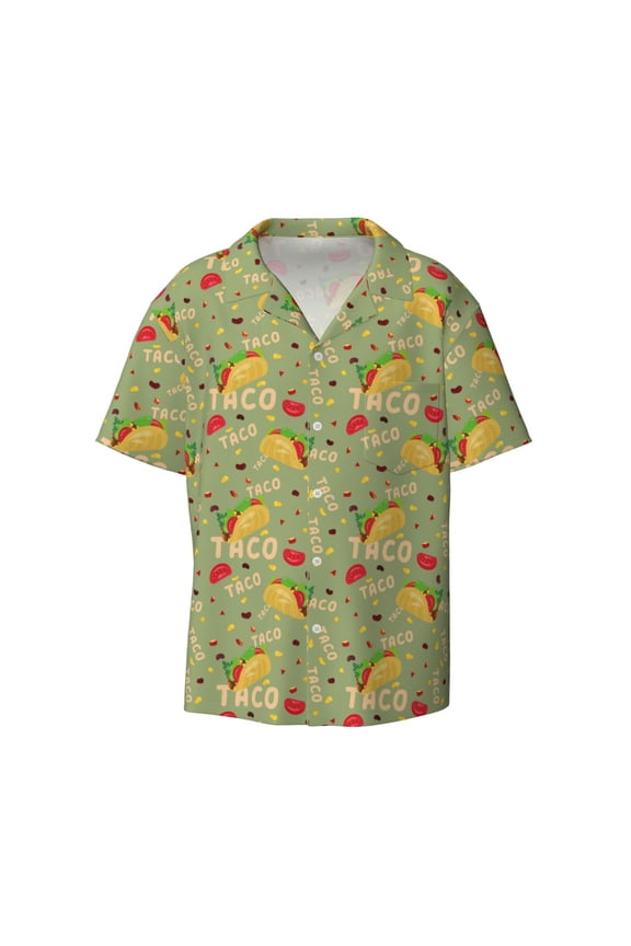 Taco Print Men's Button Down Shirts Short Sleeve Casual Shirts Hawaiian Shirts Vacation Wedding Shirts with Pocket-Small