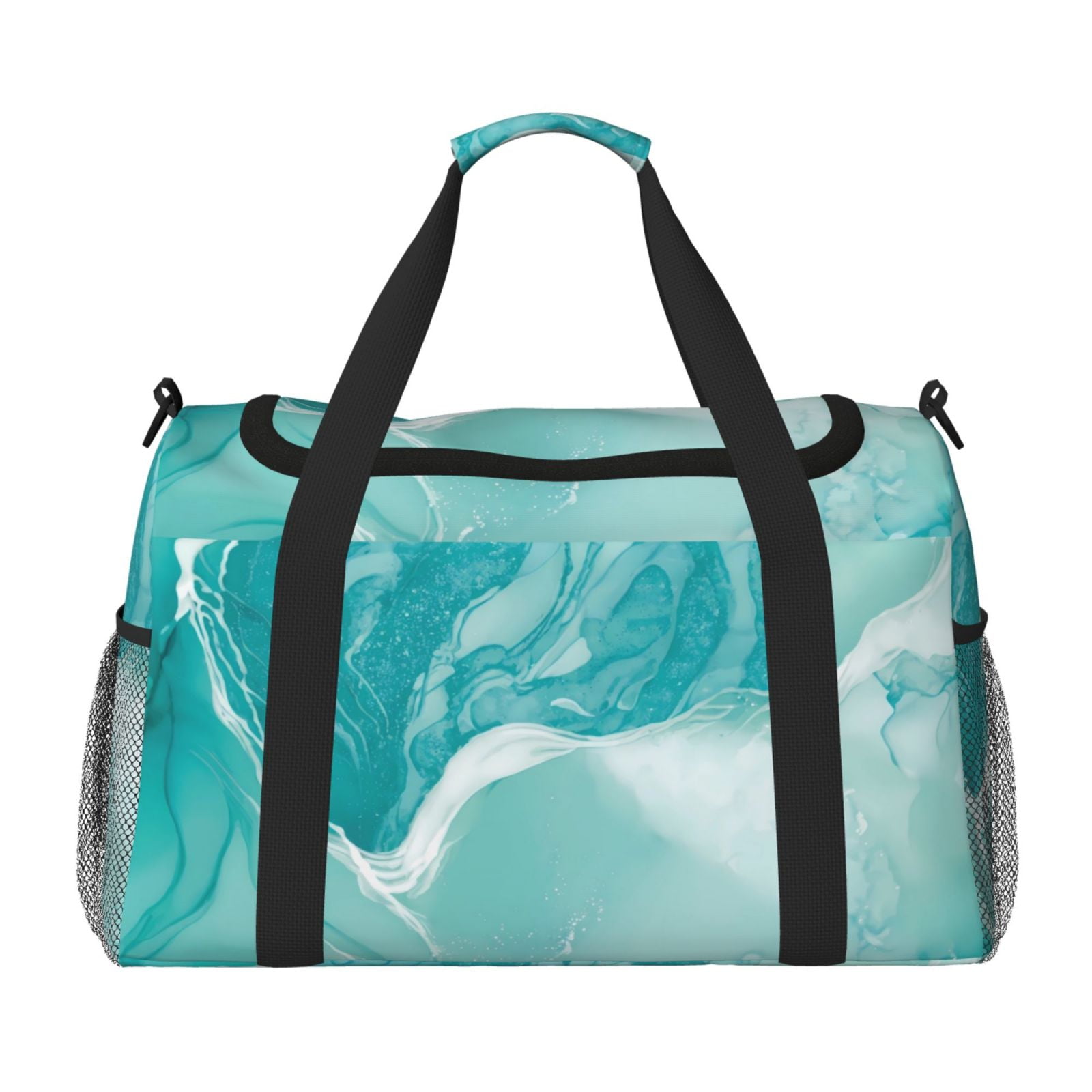 Kuqiui Teal Turquoise 1 Print Foldable Travel Duffel Bag Tote Carry on Luggage Bag Personal item Sports Gym Bag Water Resistant Weekender Overnight Bags for Women and Men