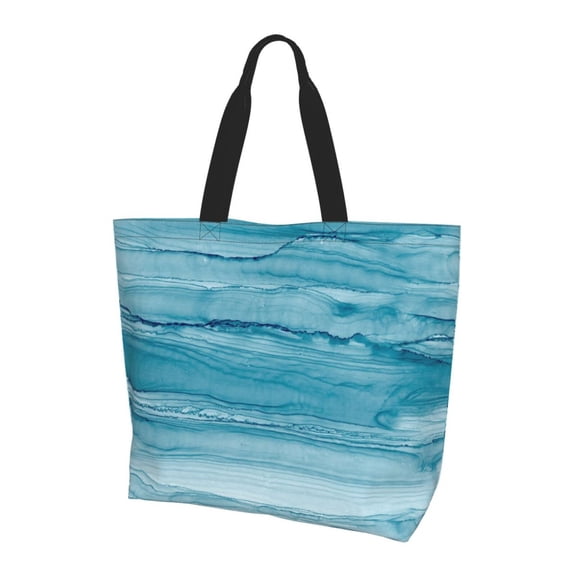 Kuqiui Teal Turquoise Fluid Stripes Print Tote Bag,Zipper Tote Bag for Women,Tote Bag Inner Pocket Pattern Lightweight Daily Bag Book Bag
