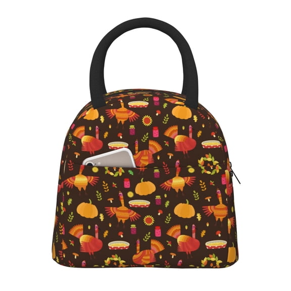 Kuqiui Thanksgiving Turkey Print Lunch Bag for Women & Men Adult Insulated Lunch Box,Small Leakproof Cooler Food Lunch Containers Reusable High Capacity Lunch Tote Bags for Work,Travel,Outdoor
