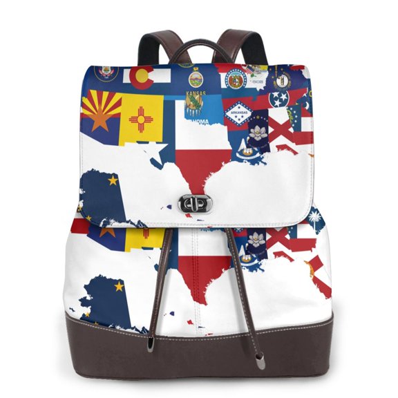 Kuqiui The Map Of United States Print Leather Backpack Purse For Women Fashion Ladies Vintage Bags Casual College Travel Backpacks bag